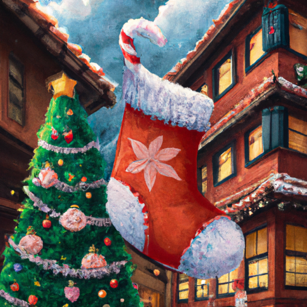 japan, tokyo, izakaya, anime oil painting, high resolution, ghibli inspired, 4k, christmas sock, christmas tree